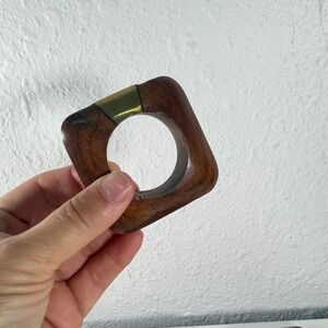 Vintage Wood Napkin Rings Set of 6 with Brass Inlay | Mid Century Modern Table
